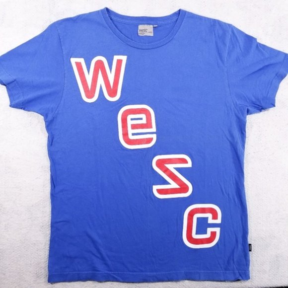 WESC Blue Vertical Spellout T-shirt, Skateboarding - Picture 1 of 7